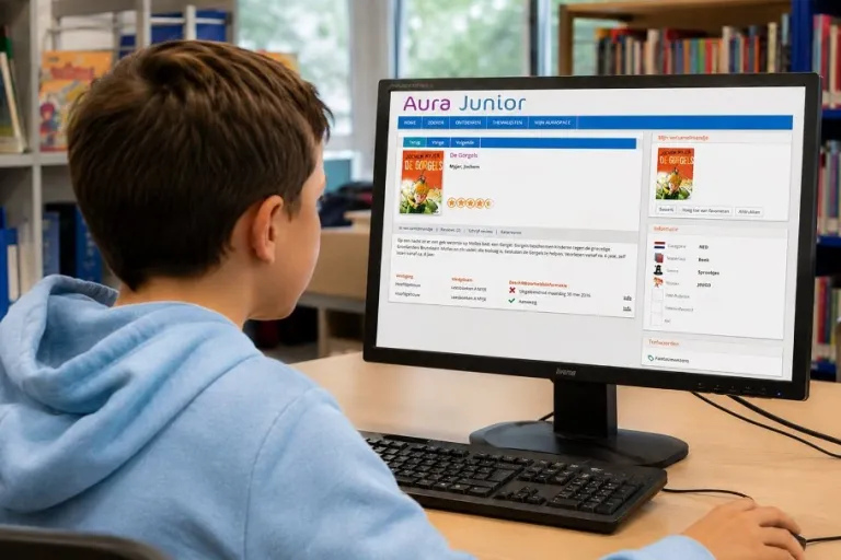 Jongen bekijkt Aura junior op PC
